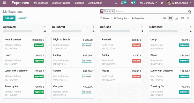 notes de frais odoo